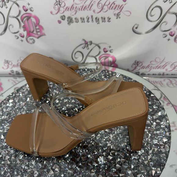 Bcbgeneration heels clear tan mules cute shoes fisher block heel beige strappy - Picture 4 of 10